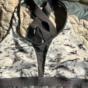 white and gray sports bra